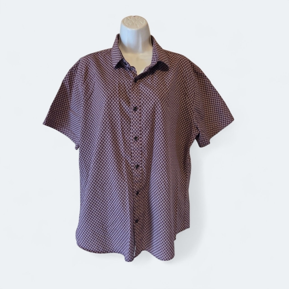Express Men's Short Sleeve Patterned Shirt - Black and Purple